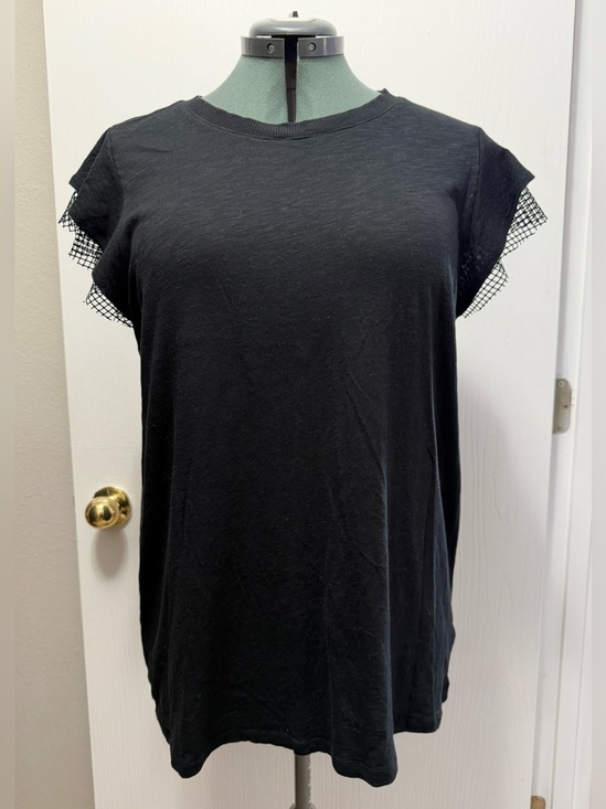 torrid Tops - Torrid Black Vintage Slub Double Ruffle Fishnet Mesh Cap Sleeve Tee Plus Size 2